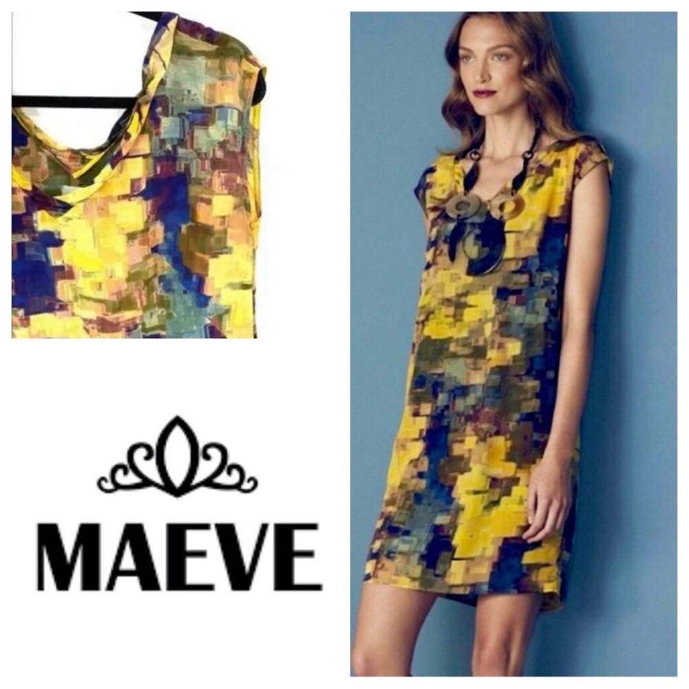 Anthropologie Silk Maeve Multi-Color Mosaic Shift Dress